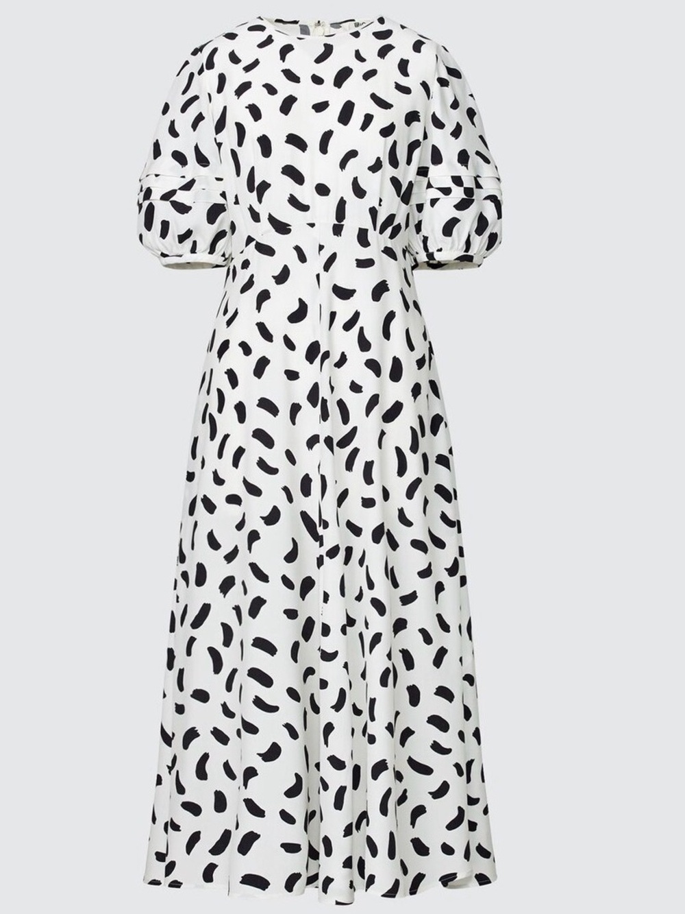 UniqloC White Black abstract Empire Balloon Puff Sleeve Midi SlipDress S NWT 30s - Picture 10 of 11